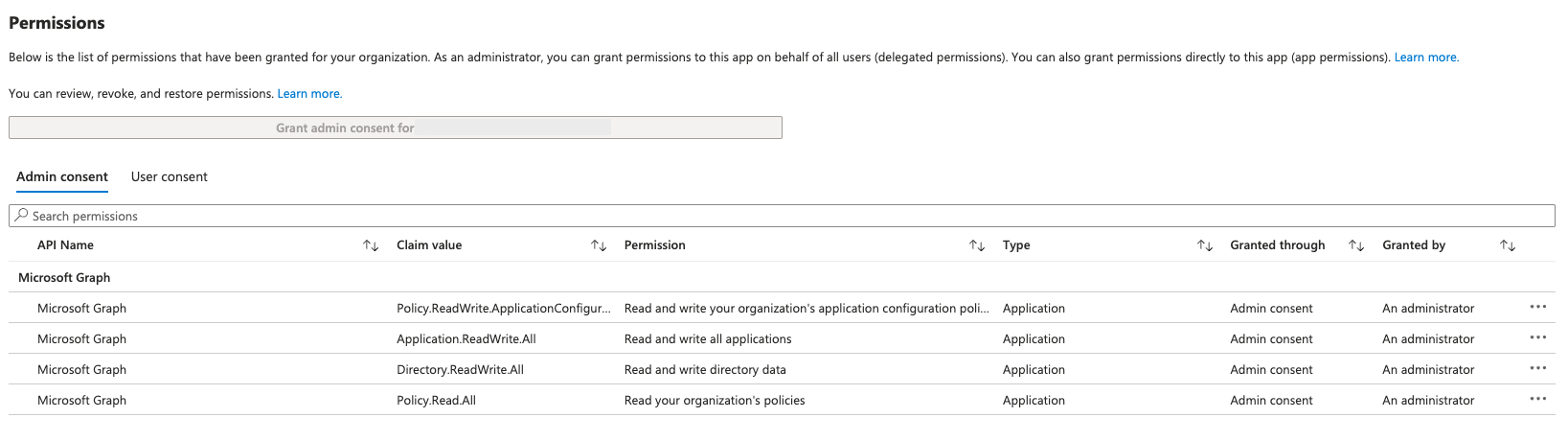 Permissions tab of Managed Identity on Microsoft Entra