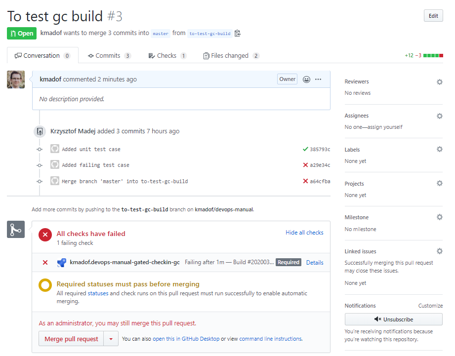 Pull request build check