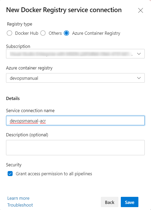 Adding new ACR service connection